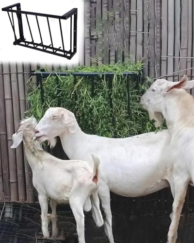 Wall Mount Horse Feeder for Flat Wall, Small Hay Rack Grain Feeders for Goats Sheep Horse Steel Livestock Trough with 25 Gallon Capacity