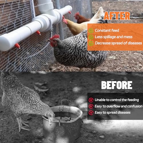 10Pcs Chicken Water Nipples, Chicken Nipple+Tee Waterer Kit, Automatic Poulrty Drinking, Quail, Duck, Geese, Turkeys