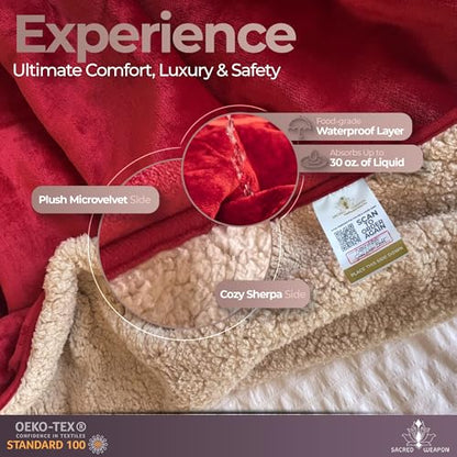 Sacred Weapon Waterproof Blanket for Sofa, Couch & Bed — Sherpa Fleece Splash & Period Blanket — Soft, Leakproof & Hypoallergenic — Dark Red 80"x50" - color: Dark Red, size: Medium (80"x 50")