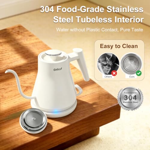 Gooseneck Electric Kettle 0.8L (27oz) - 1000W Rapid Fast Boiling Tea Kettle with Auto Shut Off, Stainless Steel Leak-Proof Elegant White Water Boiler - color: White