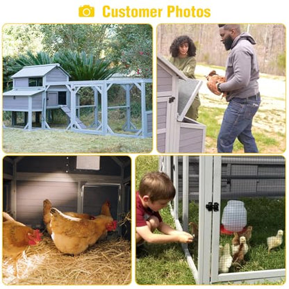 Aivituvin Extra Large Chicken Coop for 6-10 Chickens, Reinforced Outdoor Wooden Hen House with Run, 6 Nesting Boxes, Easy Clean Pull-Out Tray, Waterproof Asphalt Roof - Grey, 118" L x 26" W x 50" H - size: 118.0"L x 26.0"W x 49.5"H