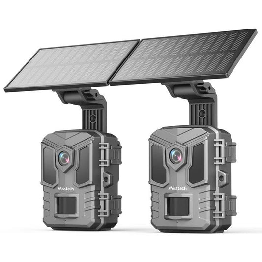 Misstech 4K UHD Solar Trail Camera, Outdoor Wildlife Cameras for Yard Monitoring, 0.1s Fast Motion-Activated to Record, 64MP/4K Clear Night Vision, No Monthly Fee, App Control, IP66, Local Storage - size: 2-Pack