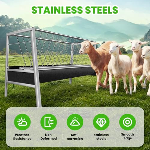 99 Gallon Pasture Hay Feeder, 2 in 1 Stainless Steel Goat Hay Feeder with Deeper Feeding Pan for Goat Sheep Horse, Detachable Livestock Feeder Ease of Assembly in Farm Outdoor (Black Rubber) - color: black rubber