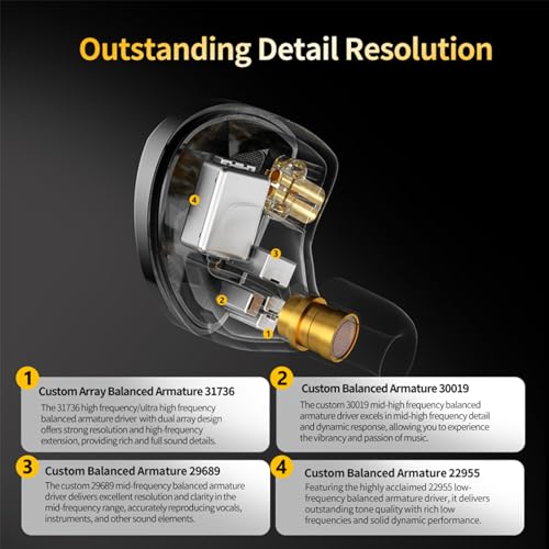 Linsoul x KZ AS10 PRO 5BA Wired Earbuds, HiFi in-Ear Earphones with Mirror Polygon Faceplate, 2 Pin Detachable Cable for Audiophile (with Mic) - size: With Mic