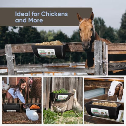 4 Pack Goat Feeders Hanging, Chicken Feeder, Rabbit Feeders, with Clips Hanging Fence Feeders, 4.5 Quart Feed Buckets for Horses, Duck Feeder, Chicken Water Feeder, Poultry Feeding Trough - color: black
