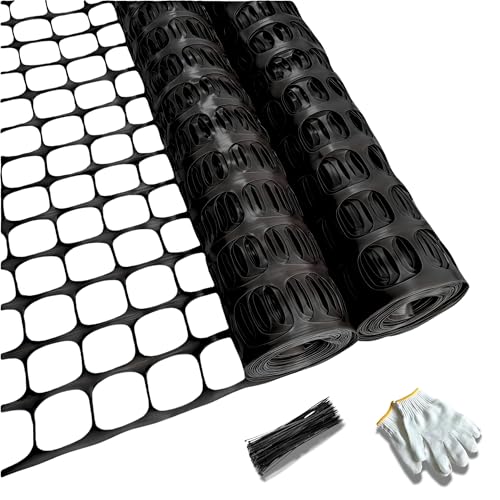 PotatoLife Plastic Mesh Fence Safety Fence, 2 Roll 4'x100' with 100 Zip Ties, Resuable Temporary Netting for Garden Fencing, Construction, Snow Fencing, Animal Barrier, Poultry, Deer, Patio, Black - color: Black, size: 2 roll, 8.73 lb/roll