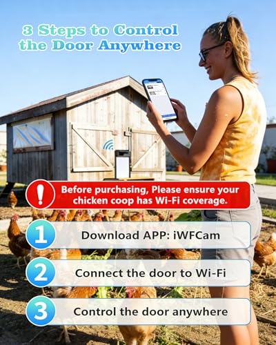 Automatic Chicken Coop Door with HD Camera, Solar Powered, 5000mAh Battery, WiFi App Remote Control & Timer, Night Vision, Anti-Pinch Sensor, Motion Alarm for Poultry Coop (Black)