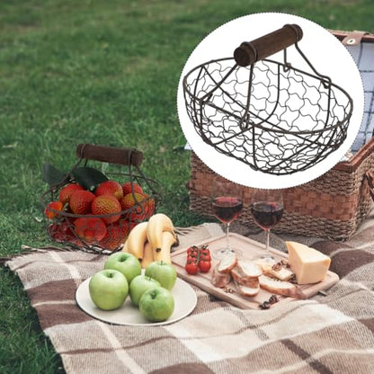 Tofficu Iron Handheld Fruit Bread Basket 7.08X4.92X4.92In Multi-Functional Metal Wire Storage Organizer with Handle for Kitchen Dining and Home Decor - size: Dark Brown