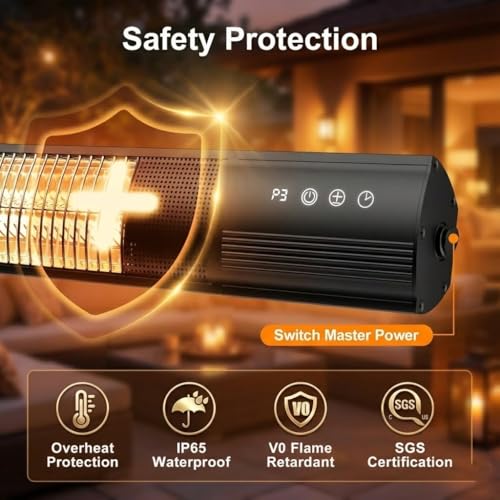Electric Patio Heater, 1500W Wall Mounted Outdoor Heater with Remote Control & 24H Timer, IP65 Waterproof Carbon Infrared Heater for Backyard, Gazebo, Garage and Restaurant - size: Pure Warmth