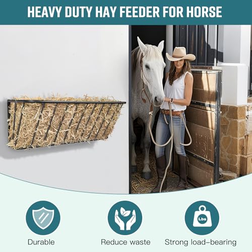 Hay Feeder for Horses,35.5'' Long Hay Rack with 20 Gallon Large Capacity,Heavy Duty Steel Wall Mounted Hay Feeder Rack for Horses,Goats,Sheep in Stable and Farm