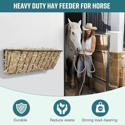 Hay Feeder for Horses,35.5'' Long Hay Rack with 20 Gallon Large Capacity,Heavy Duty Steel Wall Mounted Hay Feeder Rack for Horses,Goats,Sheep in Stable and Farm