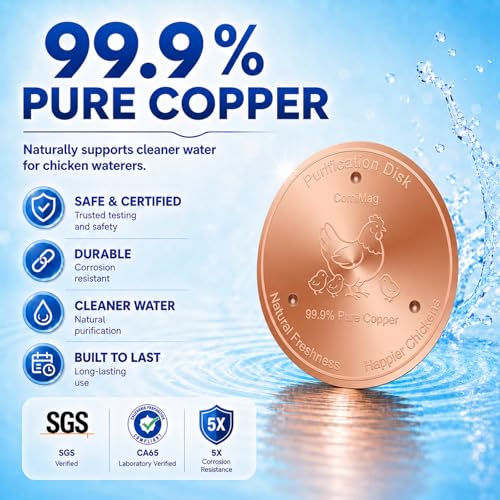 Copper Disc for Chicken Water Purification, 99.99% Pure Copper Disk, Helps Keep Water Cleaner, Fits Chicken Waterers, Chicken Water Feeders & Bird Baths