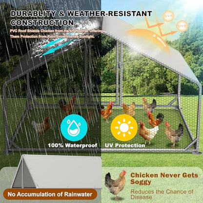 Large Metal Chicken Coop with Run, Outdoor Chicken Walk-in Poultry Cag with Waterproof & Anti-UV Cover Lockable Doors,Ducks Coop and Other Small Animals for Yard/Farm/Ranch (6.59'L x 9.88'W x 6.59'H) - size: 6.59'L x 9.88'W x 6.59'H