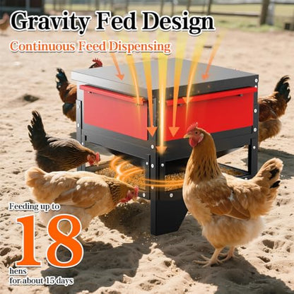 Automatic Chicken Feeder, 60-90lb Large Capacity, All Metal Poultry Feeder, No Waste Waterproof Chicken Feeder, Suitable for Geese, Ducks, Turkeys, Quails - size: 80LB