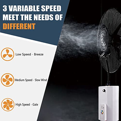 Cooling Fan with Mist,60°Oscillating Wall-Mounted Misting Fan,Industrial Shop Garage Barn Workspace Misting Fans with 3 Wind Modes,71cm/28in