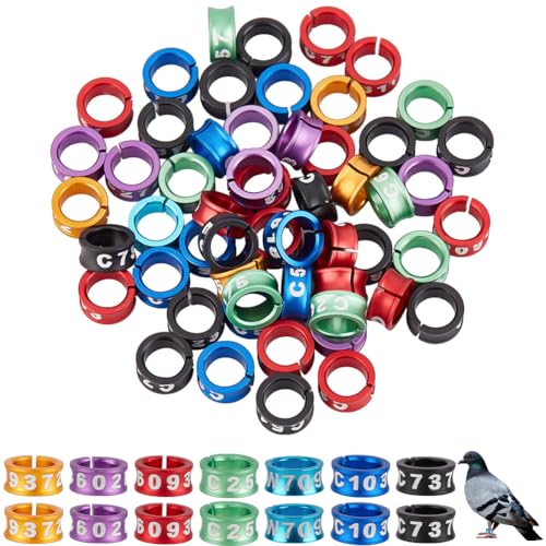 50pcs Bird Foot Ring Open Aluminum Alloy Split Ring Bird Leg Rings with Serial Number Identification Pigeon Training Ring Tags for Hibiscus Birds Parrots Peonies Pigeons Doves
