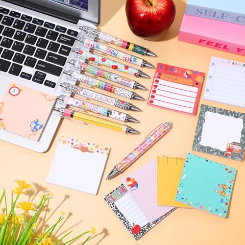 18 Pcs Teacher Desk Accessories, 9 Pads Cute Sticky Notes, 9 Kawaii Pens, 3 x 3 Inches Notepads Memo Pad for Office Supplies Meeting Students School Decor Teacher Gifts - style: Teacher