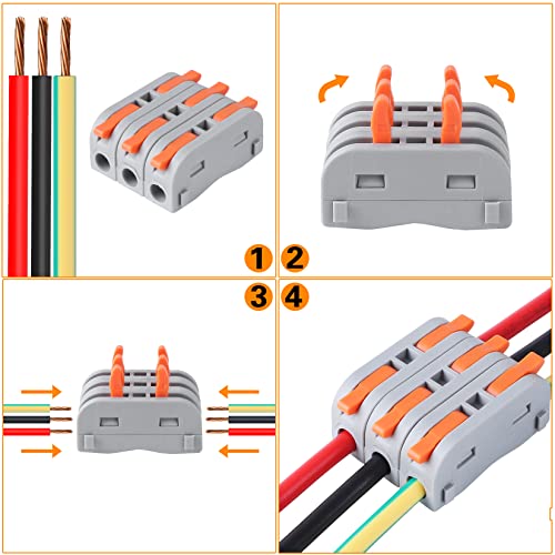 60 pcs XHF Black&Red&Yellow Compact Lever Connectors Nuts, Electrical Connectors Wire Terminals for Any Circuit Inline Splices 28-12 AWG (SPL-1) - color: Black&Red&Yellow