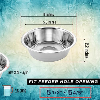 HB 2.5 Cups Stainless Steel Dog and Cat Bowls Small - 6.2" Diameter fits Raised Pet Feeders with Opening 5.4"- 5.8" (2-Pack) - color: Double Pack, size: 2.5 cup (Standard)