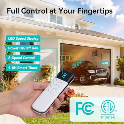 addlon 10 Inch Shutter Exhaust Fan Wall Mounted with EC Motors and Remote Control, Timer, 8 Speeds, 850CFM, Low Noise, Easy to Install, Plug in Ventilation Fan for Garages, Shops, Greenhouse, Attic - size: 10 inch