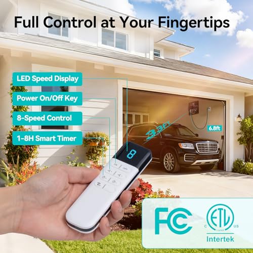 addlon 16 Inch Shutter Exhaust Fan Wall Mounted with 60W EC Motors and Remote Control,1700CFM, Timer, 8 Speeds, Low Noise, Easy to Install, Plug in Ventilation Fan for Garages, Shops, Greenhouse, Shed - size: 16 inch
