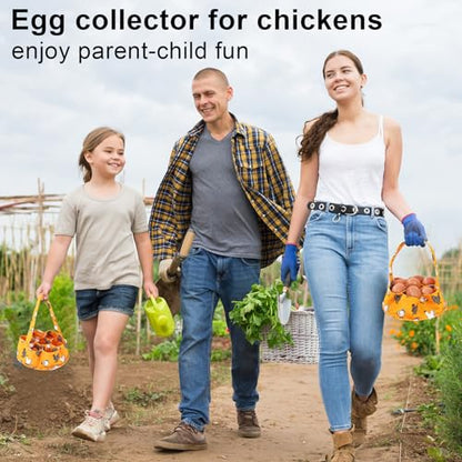Egg Collecting Basket, Canvas Egg Basket for Gathering with 7 Pouches for Chicken, Duck, Goose, Bird, Various Poultry Collection (Yellow chicken) - style: Yellow chicken