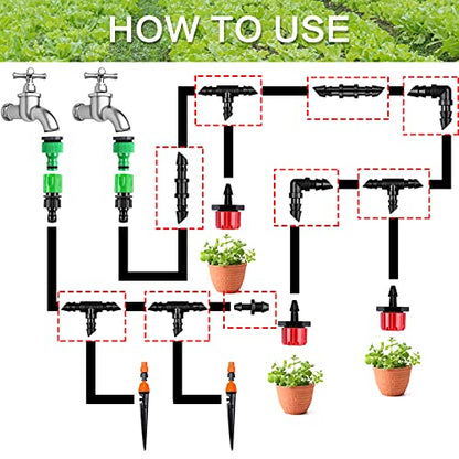 120 Pack Drip Irrigation Fittings Kit - Barbed Connectors for 1/4" Tubing,Includes 50 Couplings,40 Tees, 20 Elbows and 10 End Plugs for Drip or Sprinkler Systems - size: 120P-Irrigation Fittings Set