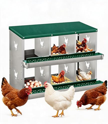 Garvee Chicken Nesting Box, 6 Compartment Metal Wall Mount Nest Boxes, Poultry Hen Laying Eggs Box, Easy Egg Collection, Heavy Duty 6 Room Nesting Box for Chicken Coop Backyard Farm - size: 6 Compartment