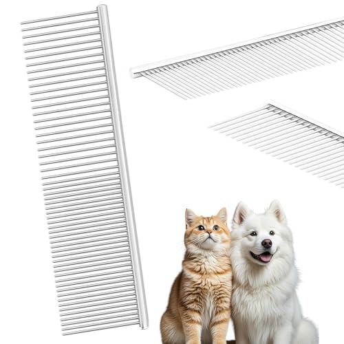 Pet Grooming Comb with Rounded Ends Stainless Steel Teeth for Dogs & Cats,Wide & Dense Teeth for Removing Tangles, Knots,Undercoat,Flea,Metal Dematting Tool For Long,Short Haired Dog Cat and More - color: Silver, size: 7.4 Inch X 2.1 Inch