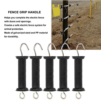 Electric Fence Insulator Handle, 5PCS Electric Fence Gate Handles Electric Fence Spring Handles Insulated Plastic Handle with Metal Hook for Farm Pasture