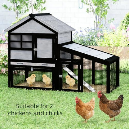 Chicken coop and activity area, dual-level rabbit cage for indoor/outdoor use, accommodates 2-3 chickens. Includes ramp and leak-proof deep-draw tray. Suitable for chicks and rabbits (black). - size: 53.5"L x 23.6"W x 38.2"H