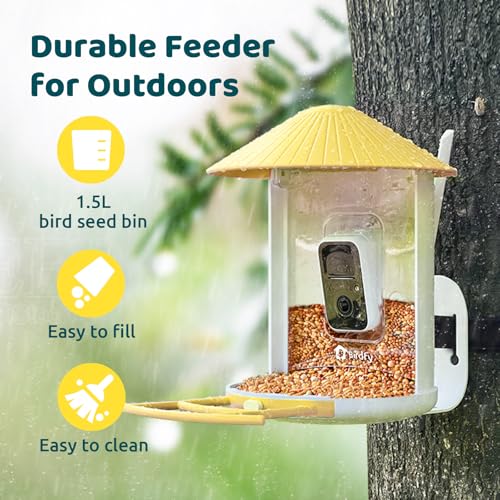 NETVUE by Birdfy AI Smart Bird Feeder with Camera, AI Auto Capture Each Bird Visit & Identify 6000+ Species, Cloud Store & Live Birdwatching, Ideal Gift (Yellow) - color: Yellow, style: AI
