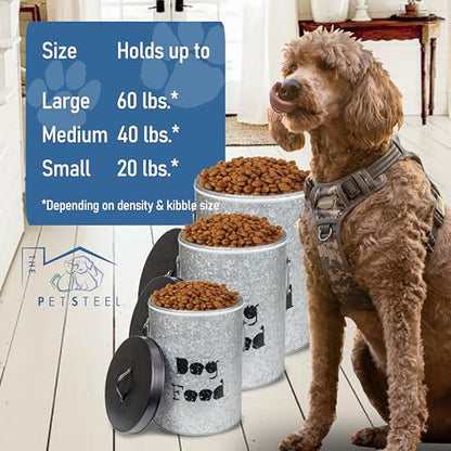 Large & Medium Combo Dog 60lb & 40lb Pet Food Storage Canister with Scoop – Durable & Airtight for Freshnesss, Minimalist Design & Recyclable, Large Metal Container - size: Combo - Large Dog 60lb & Medium Dog 40lb