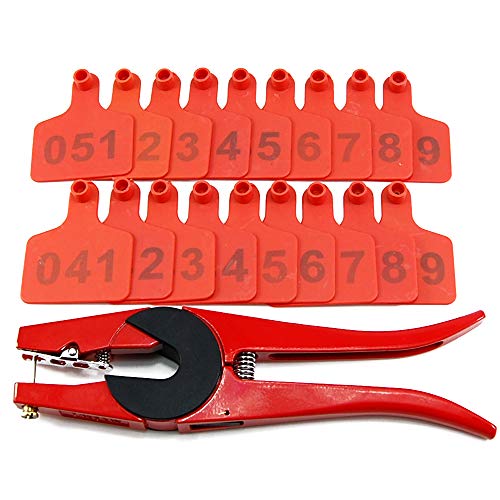 Numbered Farm Livestock Ear Tags for Cow Pig Sheep Cattle Identification Plastic TPU Precision Ear Stud Card Labels for Farm Animals (Customized) with 1 PC Plier Applicator (Red, 500 PCS) - color: Red, size: 500 PCS