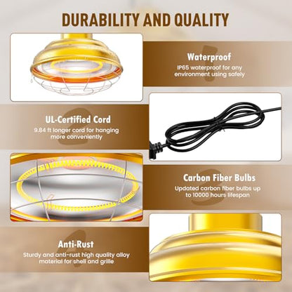 600 Watt Large Heat Lamp for Chicken Coop, Hanging Chicken Coop Heater, Carbon Fiber Bulb Waterproof Coop Heater with 2 Heating Levels, Chicken Warmer Lamp for Indoor Poultry Pet Livestock Greenhouse - size: Large Coop Heater