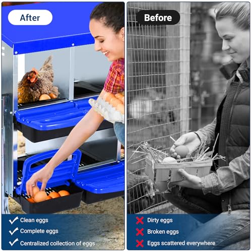 GarveeLife Chicken Nesting Box, 10 Compartments Nesting Boxes for Chickens, Chicken Laying Boxes with Legs, Roll Away Nesting Box for Chickens Laying Egg with Lid Cover to Protect Eggs, Blue