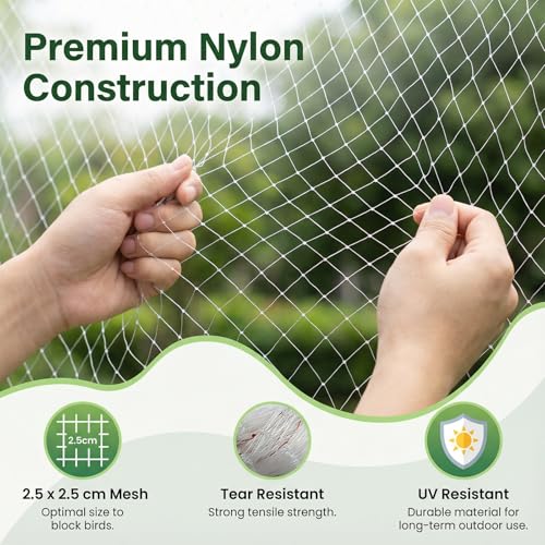 GWHOLE 9.8 x26 Ft Garden Netting with 1'' Square Mesh with Cable Tie for Fruit, Vegetable, Plant Trees Protection, White - size: 9.8x26 ft, 1x1 inch mesh (White, with Cable Ties)