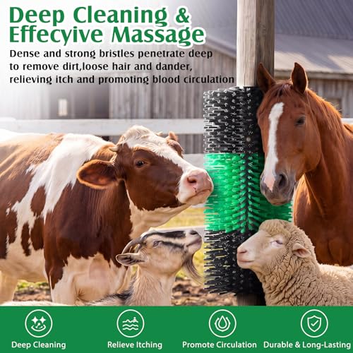 3 Pack Livestock Scratching Brush Itch Relief Horse Scratching Post Self-grooming Goat Scratcher with Durable Screws for Horse Pony Goat Sheep Pig Donkey (Green and Black) - color: Green and Black