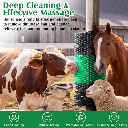 3 Pack Livestock Scratching Brush Itch Relief Horse Scratching Post Self-grooming Goat Scratcher with Durable Screws for Horse Pony Goat Sheep Pig Donkey (Green and Black) - color: Green and Black