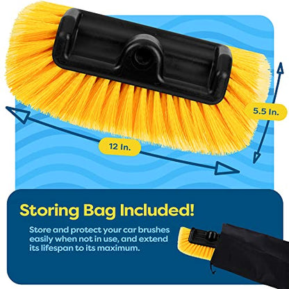 SCRUBIT 12" Car Wash Brush with Soft Bristles for Car, Truck, Boat Deck & House Cleaning, Exterior Washing Brush Connects with Pole & Hose, Storage Bag Included (Yellow) - color: Yellow