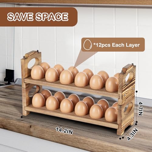 Wooden Egg Holder Countertop, 3-Tier/36-Hole, Stackable | Farmhouse Style, With Handle, Storage & Organizer, Durability, Assembly, For Chicken/Duck/Quail/Turkey/Easter Eggs - style: 3-Tier