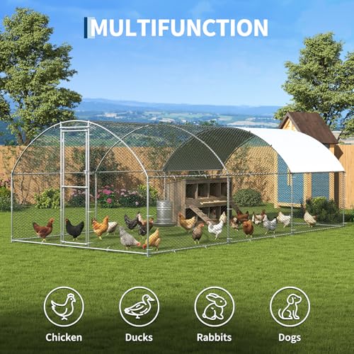 Garvee Large Metal Chicken Coop, for 20/30 Chickens, Outdoor Walk in Poultry Cage, 19.69 x 9.84 x 6.56 ft - size: 19.69 x 9.84 x 6.56 ft