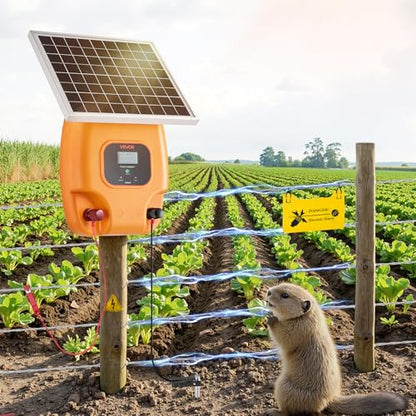 VEVOR Solar Fence Charger, 1J 10 kV Solar Powered Fence Charger, 1.86 Miles Range, Electric Fence Energizer Kit, Keep Out Predators, 3 Days Runtime, for Livestock, Poultry, Garden Protection - style: 1J