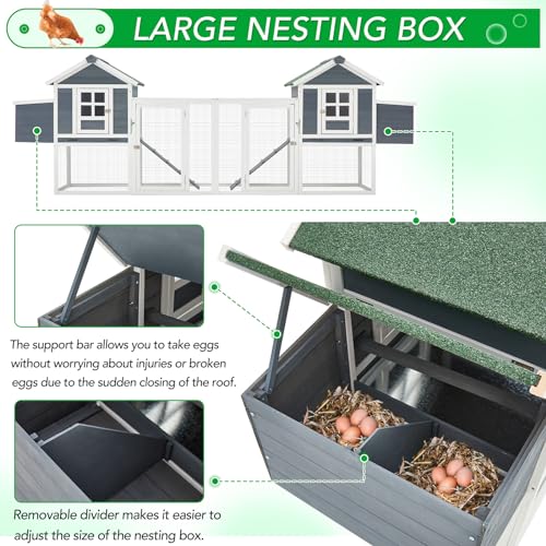 AECOJOY 123“ Chicken Coop with 4 Nesting Boxes&Run | Large Wooden Chicken Coop Hen House Hutch Poultry Cage, Grey&White - color: Grey&White