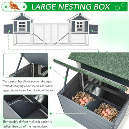 AECOJOY 123“ Chicken Coop with 4 Nesting Boxes&Run | Large Wooden Chicken Coop Hen House Hutch Poultry Cage, Grey&White - color: Grey&White