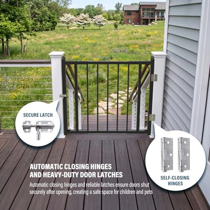 Deck Railing Gate Outdoor, Upgraded Expandable 3 to 4 FT.W x 36in.H, with Latch, No Cutting Required, Freestanding Pet Gate for Large Openings, Stairs, Hallways, Doorways, Deck, Yard (Black) - color: 36in