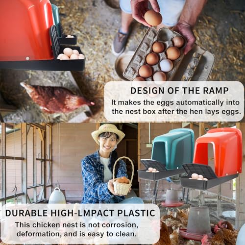 12-Pack Nesting Boxes for Chickens, Roll Away Chicken Laying Boxes - Durable Plastic Chicken Nesting Boxes for Hens, Coop Accessories with Perch for Easy Egg Collection