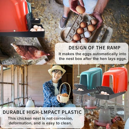 12-Pack Nesting Boxes for Chickens, Roll Away Chicken Laying Boxes - Durable Plastic Chicken Nesting Boxes for Hens, Coop Accessories with Perch for Easy Egg Collection