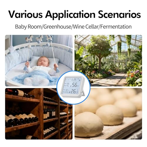 eMylo WiFi Thermometer Hygrometer, Smart Wireless Indoor Temperature Humidity Monitor with Remote App Alerts, 3.2” Backlit Display, Alexa Google Compatible, Data Export for Home Greenhouse Bedroom