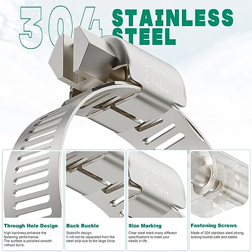 OURU 10PCS Hose Clamps Stainless Steel Adjustable 1"–2"(27-51mm) Worm Gear Hose Clamp, Heavy Duty Metal Small Hose Clamps for Automotive, Pipe, Radiator Plumbing, Fuel Line - size: 1"-2"(27-51mm)